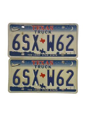 Retired Texas Truck License Plate Pair 6SX-W62 Man Cave Lone Star State 2000s
